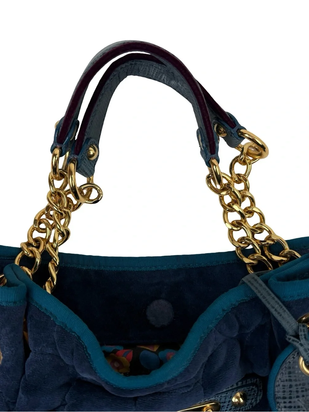 Juicy Couture Navy Quilted Velvet Chain Shoulder Bag Gold Hardware Vintage Blue